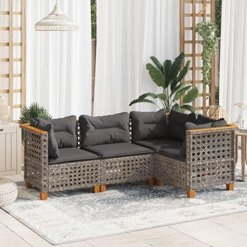 vidaXL 4-delige Loungeset met kussens poly rattan grijs, Verzenden, Loungeset