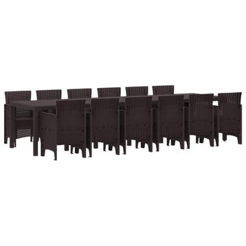 vidaXL Tuin Eettafel Set 13 st Bruin Polt riet, Verzenden, Nieuw