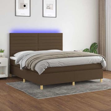 vidaXL Boxspring met matras en LED stof donkerbruin 160x200, Verzenden