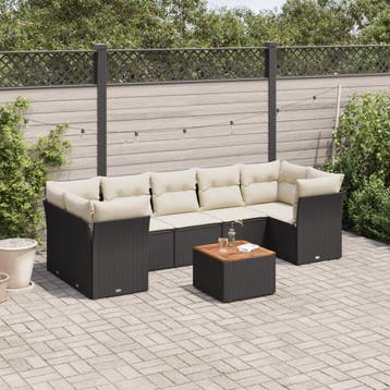 vidaXL 8-delige Loungeset met kussens poly rattan zwart, Verzenden, Loungeset