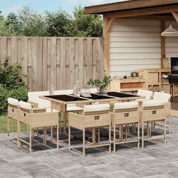 vidaXL 11-delige Tuinset met kussens poly rattan beige, Verzenden, Nieuw, Tuinset