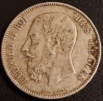 België. Leopold II. 5 Francs petite tête 1870 (Zonder