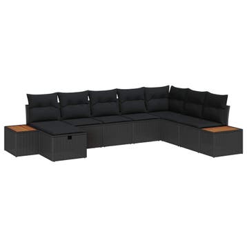 vidaXL Tuinbank Set 8 st Zwart poly rattan, Verzenden, Nieuw