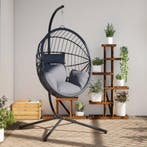 vidaXL Hangstoel met standaard rattan en staal lichtgrijs, Verzenden, Nieuw