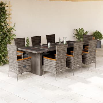 vidaXL 9-delige Tuinset met kussens poly rattan grijs, Verzenden, Nieuw, Tuinset