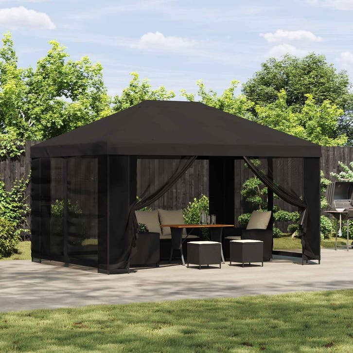vidaXL Prieel 4 × 3 m Antracietkleurig Polyester en Staal, Tuin en Terras, Partytenten, Nieuw, Verzenden