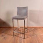 Leren barkruk Break laag, Vintage Lightgrey, poten staal, Nieuw, Leer, Ophalen of Verzenden, 90 cm of meer
