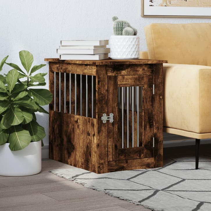 vidaXL Hondenbench 45x62x59 cm bewerkt hout gerookt, Animaux & Accessoires, Maisons pour chiens, Envoi