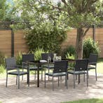 vidaXL Tuin Eettafel Set 7 pcs Zwart en Lichtgrijs PE Riet, Verzenden, Nieuw