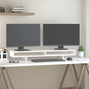 vidaXL Monitorstandaard 100x27x14 cm massief grenenhout wit, Verzenden