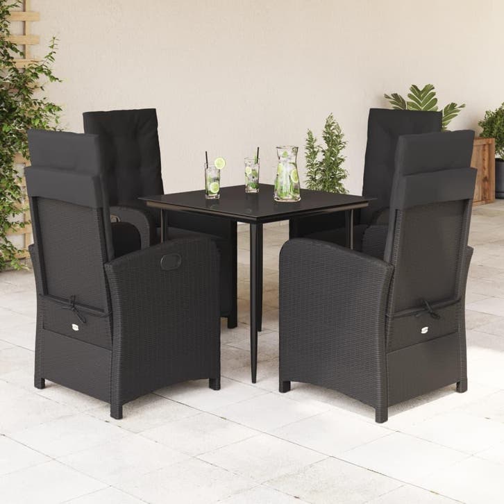 vidaXL 5-delige Tuinset met kussens poly rattan zwart, Tuin en Terras, Tuinsets en Loungesets, Tuinset, Nieuw, Verzenden