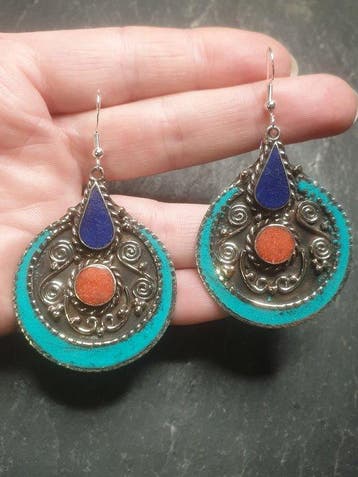 Zilver, 925 Tibetaans zilver, natuurlijk koraal, lapis, Collections