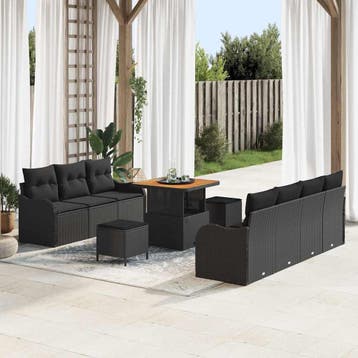 vidaXL Tuinbank Set 10 st Zwart poly rattan, Verzenden