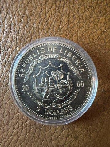 Libéria. 5 Dollars 2000 Olympia Sydney - Speerwerfer 27,6g