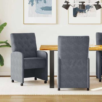 vidaXL Eetkamerstoelen met wielen 2 st Fluweel Donkergrijs, Verzenden