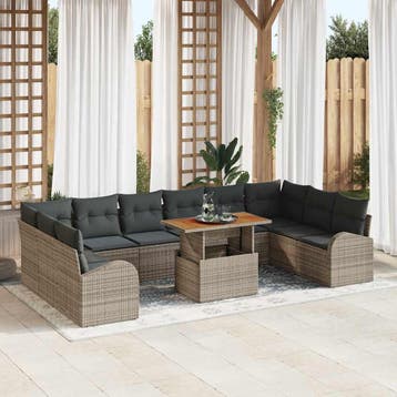 vidaXL Tuinbank Set 11 st Grijs Poly rattan, Tuin en Terras, Verzenden, Nieuw