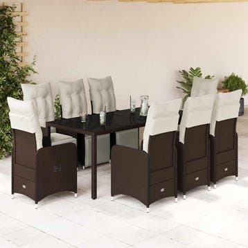 vidaXL 9-delige Bistroset met kussens poly rattan bruin, Verzenden, Nieuw
