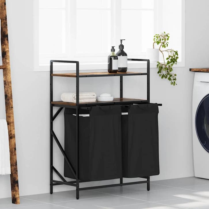 vidaXL Wasmand 2 vakken met planken gerookt eikenkleurig, Maison & Meubles, Accessoires pour la Maison | Autre, Envoi