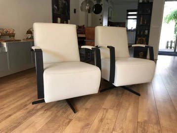 Set van 2 leren draaifauteuils met stervoet - crème kleurig, Ophalen of Verzenden