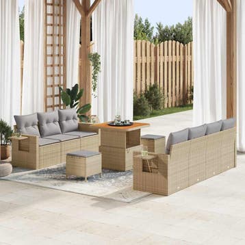 vidaXL Tuinbank Set 10 st 7-Aantal zitplaatsen Beige en, Verzenden