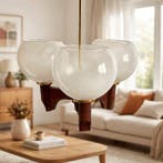 Plafondlamp - Glas, Hout, Messing - Een hanglamp met drie
