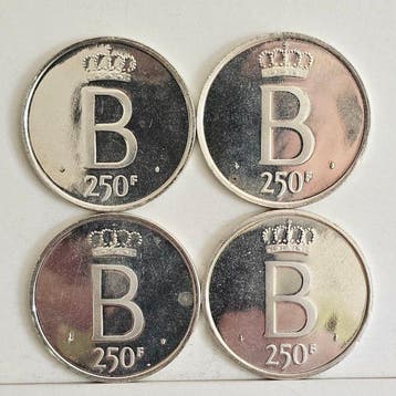 België. Boudewijn I. Lot of 4 Silver 250 Francs 1976 – 25