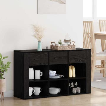 vidaXL Dressoir Zwart Eiken 100 x 30 x 59,5 cm Bewerkt hout, Verzenden, Nieuw
