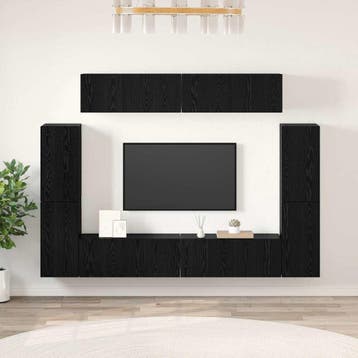 vidaXL Tv-meubelset 8 st Zwart eiken Bewerkt hout, Verzenden, Nieuw