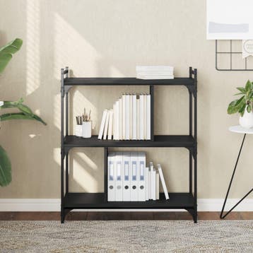 vidaXL Boekenkast 3-laags 76x32x88 cm bewerkt hout zwart, Huis en Inrichting, Verzenden, Nieuw