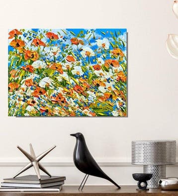 Patrizia Schüller - Kleines Blumenfeld mit orangen, blauen
