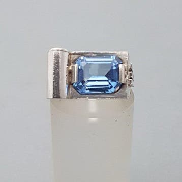 Argent, Art Déco Bague Tank Spinelle bleu (Testé) - Bague