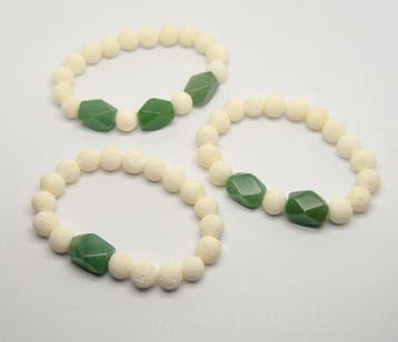 Wit koraal en groene aventurijn - Set van 3 stuks - 78 g -, Verzamelen