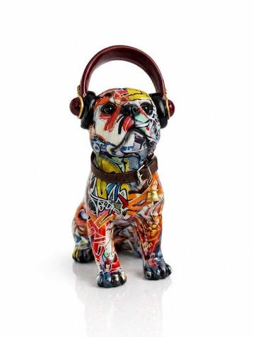 Beeld, Exclusieve Graffiti Bulldog met Koptelefoon –