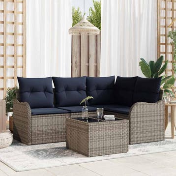 vidaXL Tuinbank Set Grijs poly rattan, Verzenden, Nieuw