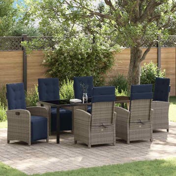 vidaXL Tuin Eettafel Set 7 st Grijs poly rattan, Verzenden, Nieuw
