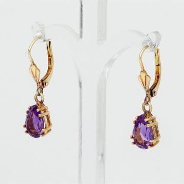 Boucles doreilles - 14 carats Or jaune - améthyste