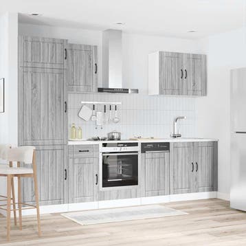vidaXL 7-delige Keukenkastenset Lucca bewerkt hout grijs, Verzenden, Nieuw