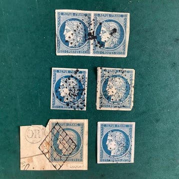 France 1849 - 25 cent Ceres - cinq nuances - Yvert 4, Gestempeld