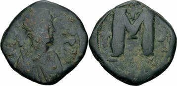 Byzanz Justinus I Follis Constantinopolis 518-522 Kreuz H..., Verzenden