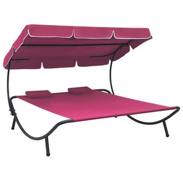 vidaXL Loungebed met luifel en kussens roze, Verzenden