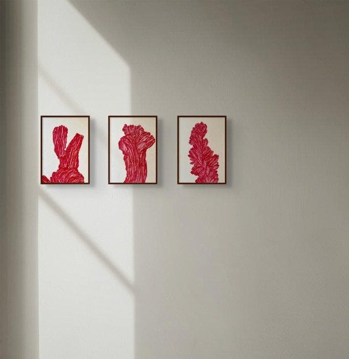 N. Magro - Collectables: “ Three bold cacti (in red):, Antiek en Kunst, Kunst | Designobjecten