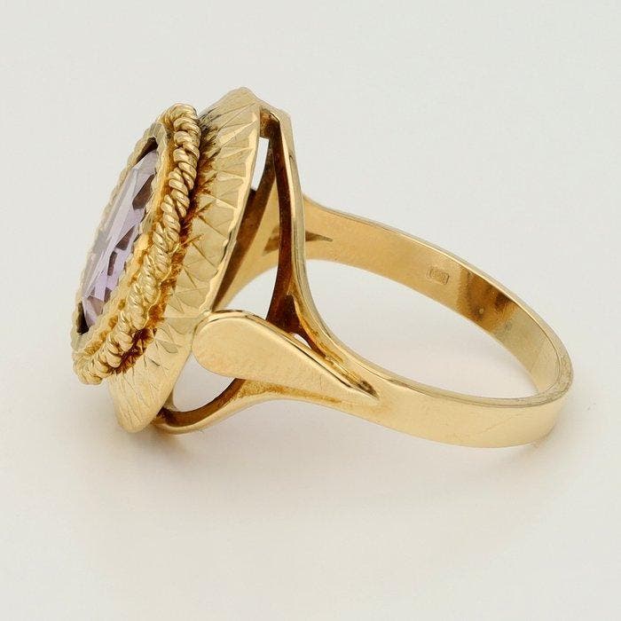 Bague - 14 carats Or jaune - améthyste, Handtassen en Accessoires, Ringen