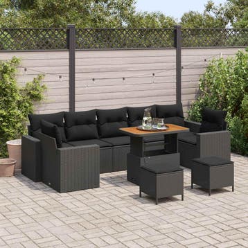 vidaXL Tuinbank Set met kussen 13 pcs Zwart poly rattan, Verzenden