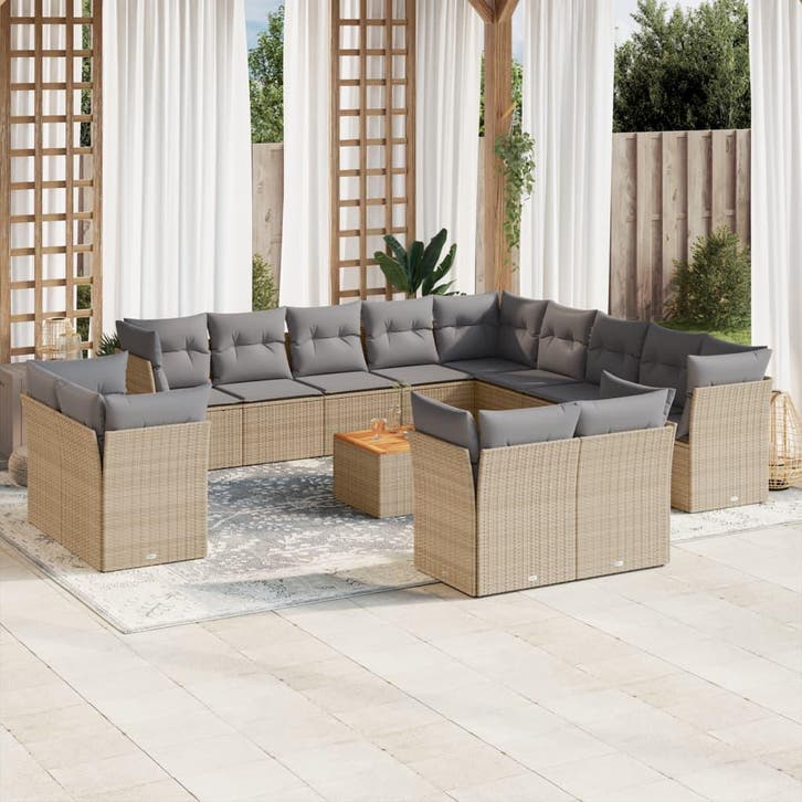 vidaXL 14-delige Loungeset met kussens poly rattan gemengd, Jardin & Terrasse, Ensembles de jardin, Envoi