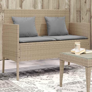 vidaXL Tuinbank met kussens poly rattan beige, Verzenden, Nieuw