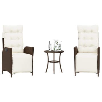 vidaXL 3-delige Bistroset met kussens poly rattan bruin, Verzenden