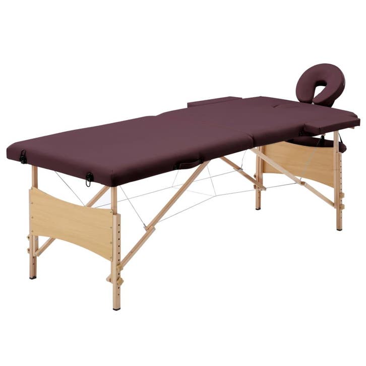 vidaXL Massagetafel inklapbaar 2 zones hout wijnpaars, Sport en Fitness, Massageproducten, Nieuw, Verzenden