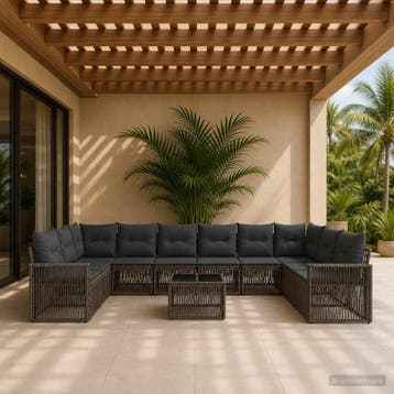 vidaXL Tuinbank Set 11 st Grijs en Donkergrijs poly rattan, Verzenden, Nieuw