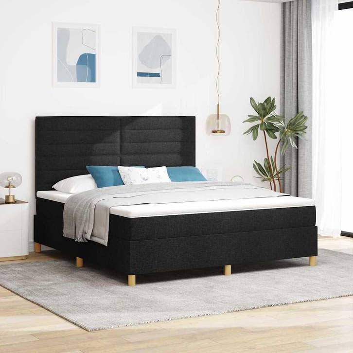 vidaXL LED Box Spring Bed met hoofdeinde Zwart 180 x 200 cm, Maison & Meubles, Chambre à coucher | Lits, Envoi