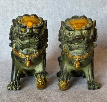 Paar foo dogs - Brons - China (Zonder minimumprijs)
